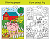 Vector clipart: Coloring and color Pig