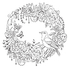 Vector clipart: Coloring flowers and birds 