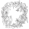 Vector clipart: Coloring flowers and birds