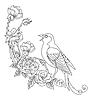 Vector clipart: Contour song bird with flowers composition