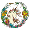 Векторный клипарт: Красочный волшебный единорог с цветами