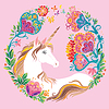 Vector clipart: colorful fantasy unicorn on pink