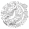 Vector clipart: Doodle unicorn moon