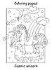 Vector clipart: Cute magic unicorn on cloud coloring