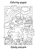 Cute unicorn on shugar land coloring