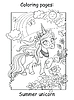 Vector clipart: Cute summer unicorn with flowers coloring