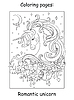 Vector clipart: Cute romantic unicorn portrait coloring book