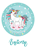 Vector clipart: Cute cartoon unicorn turquoise circle