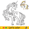 Vector clipart: Cute elegant unicorn with flowers coloring