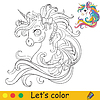 Linda cabeza de unicornio con melena larga para colorear | Ilustración vectorial