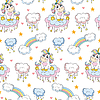 Seamless pattern cute baby unicorn white