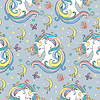 Vector clipart: Magic seamless pattern with unicorn, rainbow,