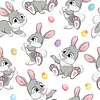 Seamless pattern gray bunnies white background