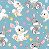 Vector clipart: Seamless pattern easter rabbits on blue background