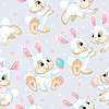 Seamless pattern white bunnies soft gray