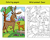 Vector clipart: Coloring book page and color template deers