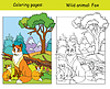 Vector clipart: Coloring book page and color template foxes