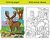 Vector clipart: Coloring book page and color template moose