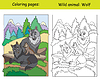Vector clipart: Coloring book page and color template wolf