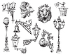 set of ancient architectural elements black