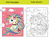 Vector clipart: Cute unicorn portrait with hearts coloring book