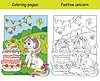 Vector clipart: Cute unicorn celebrating birthday coloring book