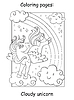 Vector clipart: Cute unicorn with wings flying in sky coloring
