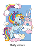 Vector clipart: Cute unicorn on cloud and sky castle colorful