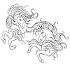 Two beauty unicorn coloring book page