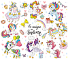 Vector clipart: Set of cute cartoon unicorn