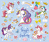 Vector clipart: Set of cute cartoon unicorn