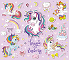 Vector clipart: Set of cute cartoon unicorn