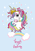 Vector clipart: Cute cartoon unicorn dreaming blue
