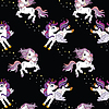 Seamless pattern cute unicorns in sky black