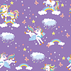 Seamless pattern cute unicorns in sky purple