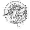 Vector clipart: Head of unicorn with flowers coloring