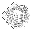 Vector clipart: Head of unicorn with flowers coloring for adult