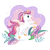 Vector clipart: Cute cartoon unicorn with magic plants