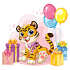 cartoon tiger with present boxes