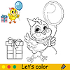 Cute holiday chicken coloring with colorful template