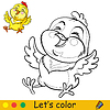 Cute laughing chicken coloring with colorful