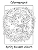 Coloring book page unicorn head wreath of flowers