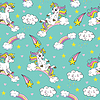 Seamless pattern with funny unicorns turquoise