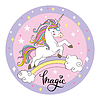 Vector clipart: Cute unicorn running on rainbow circle pink