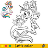Vector clipart: Cartoon sea unicorn coloring for kids