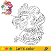 Ornate head of unicorn in profile coloring