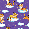 Vector clipart: Seamless pattern with cute dreaming tigers purple