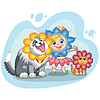 Vector clipart: cute girl, cat and dog with headgear in forme of
