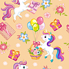 Vector clipart: Seamless pattern unicorns happy birthday beige