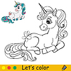 Cute lying cartoon unicorn coloring